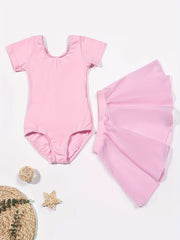 Toddler Girls Workout Dance Dress Set Cross Strap Backless Onesie & Short Skirt