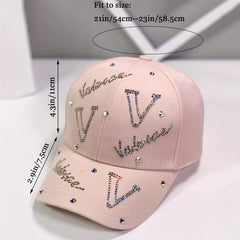 Pink Rhinestone V Decor Baseball Cap Adjustable Dad Hat