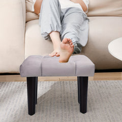 Velvet Small Footstool Ottoman with Wood Legs