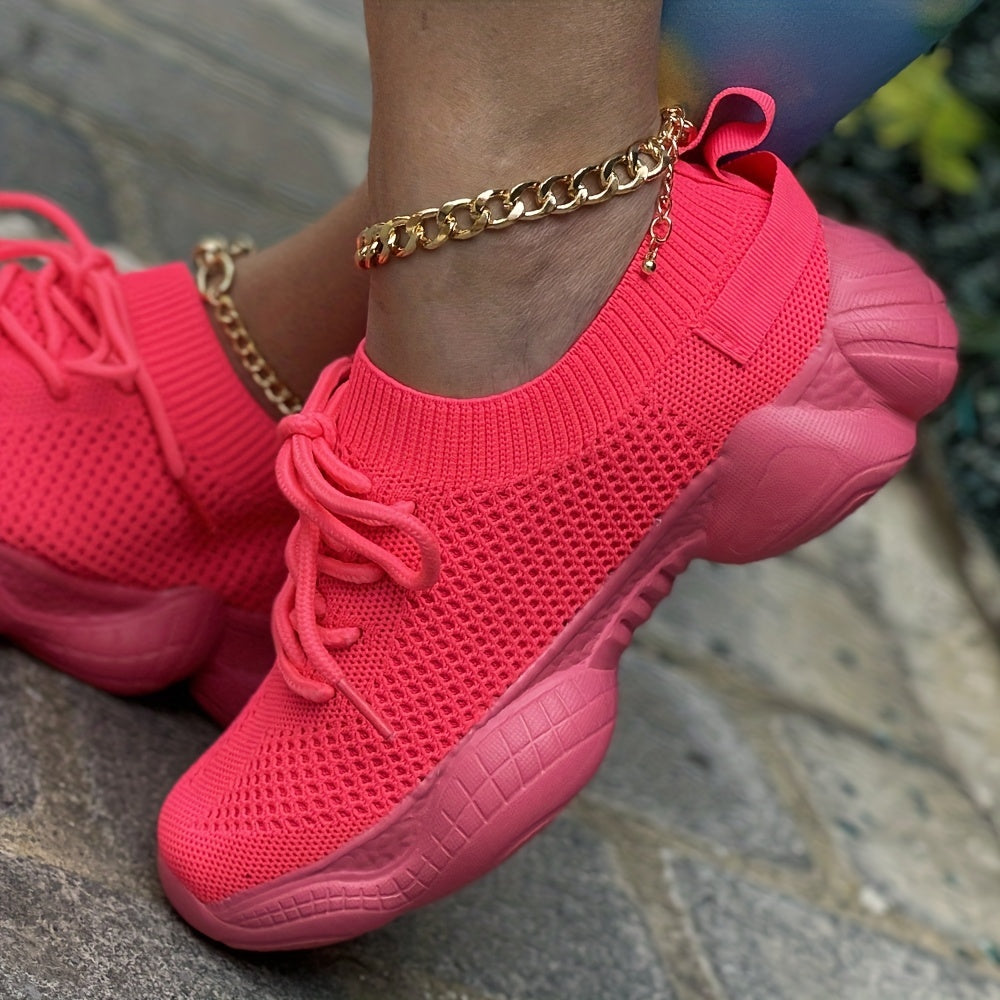 Women's Mesh Breathable Platform Sneakers - Casual Sports