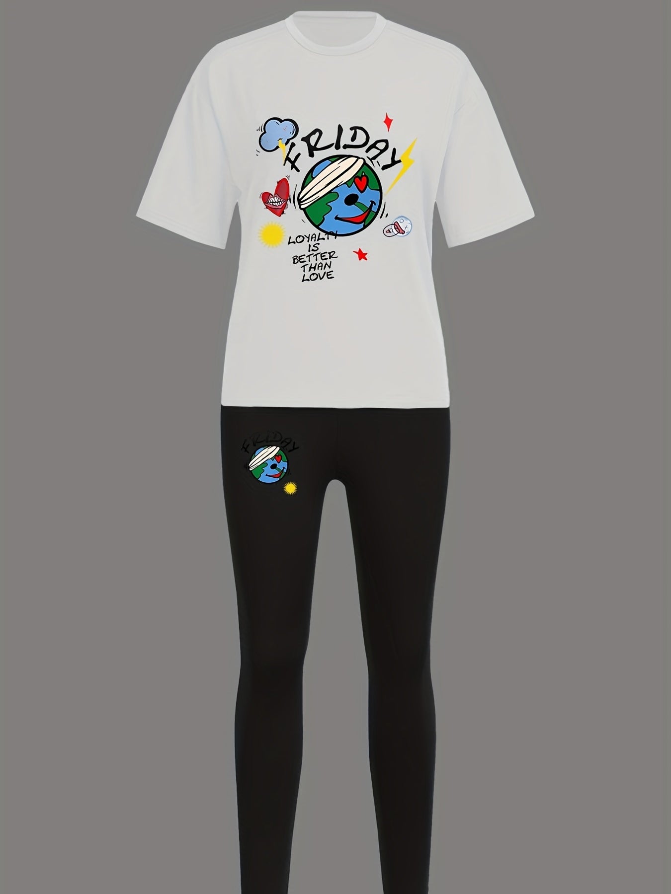 Casual Outfits Set Women's Funny Print Tee & Leggings Set