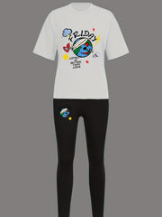 Casual Outfits Set Women's Funny Print Tee & Leggings Set