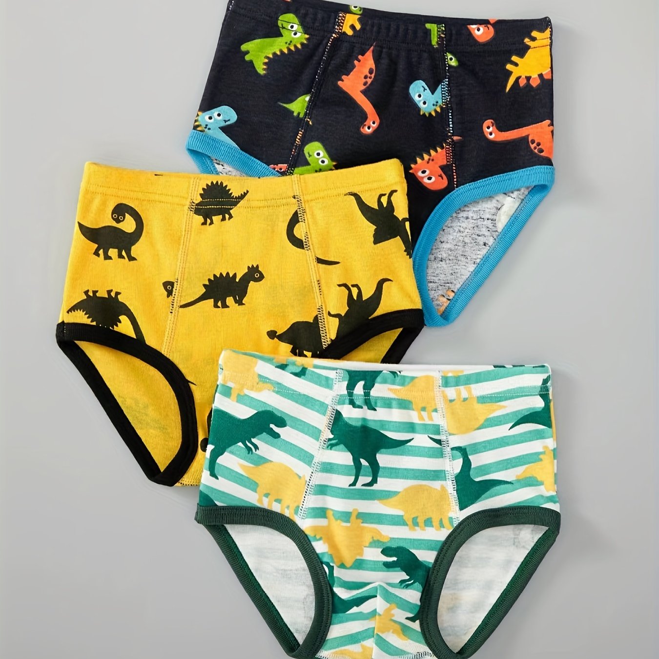 3pcs Boys Dinosaur Print Cotton Briefs Underwear Clothes