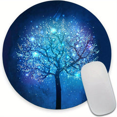 Glowing Tree Round Mouse Pad Textured Small Mouse Mat with Waterproof Base