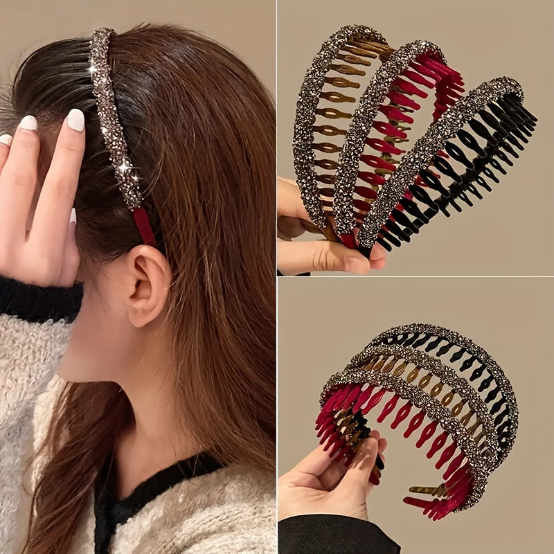 Vintage Rhinestone Headband with Teeth, Flocked Hair Hoop