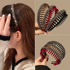 Vintage Rhinestone Headband with Teeth, Flocked Hair Hoop