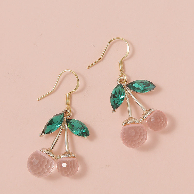 Red Crystal Cherry Drop Dangle Earrings Women's Jewelry Gift