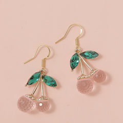 Red Crystal Cherry Drop Dangle Earrings Women's Jewelry Gift