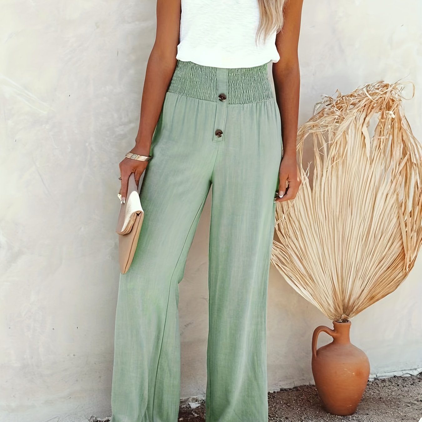 Smocked Waist Wide Leg Pants Casual Pants For Summer