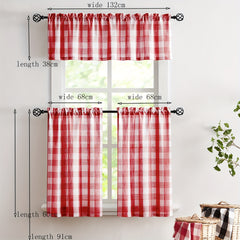 Plaid Pattern Tiers Cafe Curtains Semi shading Semi transparent Window