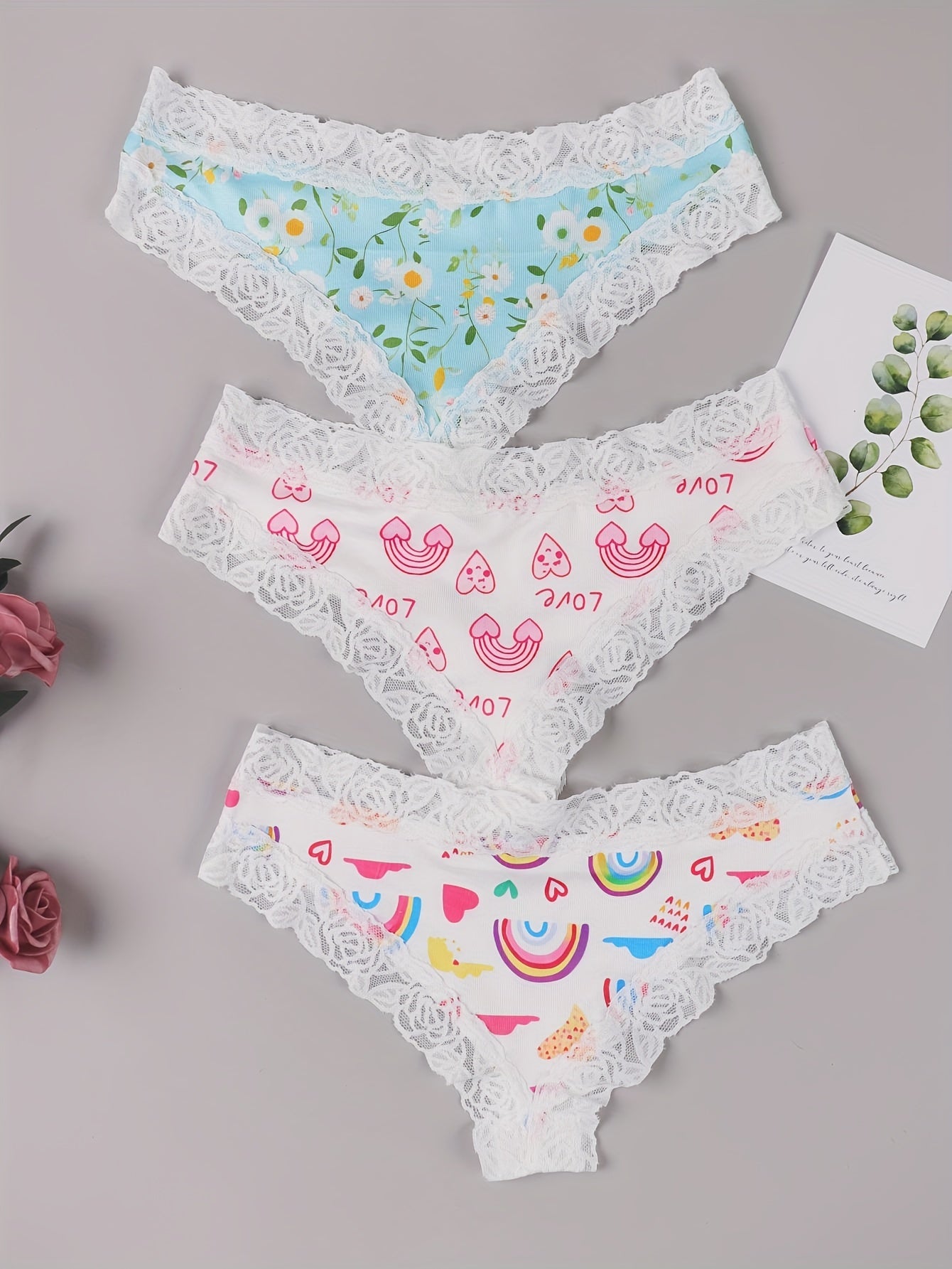 3 Pack Plus Size Panties Set Low Waisted Bikini Panties 3pcs Set