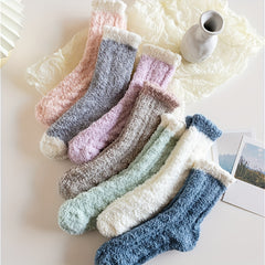 7 Pairs Colorblock Fuzzy Socks Comfy & Warm Thickened Floor Socks