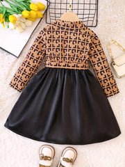 Girls' Geo Print Stitching Dress for Autumn Spring