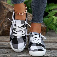 Women's Colorblock Plaid Slip On Low Round Toe Canvas Shoes