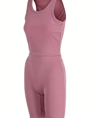 Casual Crew Neck Tank Top & High Waist Shorts Set