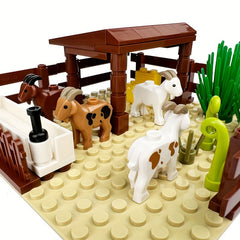 Farm Sheepfold Lamb Goat Tree House Scene Building Blocks Set