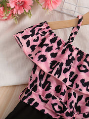Leopard Print Ruffle Trims Cami Romper Jumpsuit With Belt