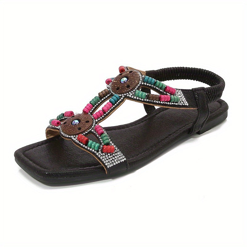 Boho Ethnic Style Beaded Flat Sandals for Women