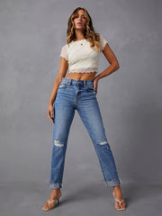 Washed Ripped High Stretch Jeans