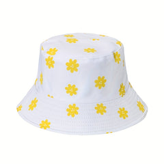 Daisy Print Reversible Bucket Hat Summer Sunscreen Casual Fisherman Cap