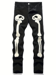 Slim Fit Skeleton Pattern Jeans Mens Casual Street Style