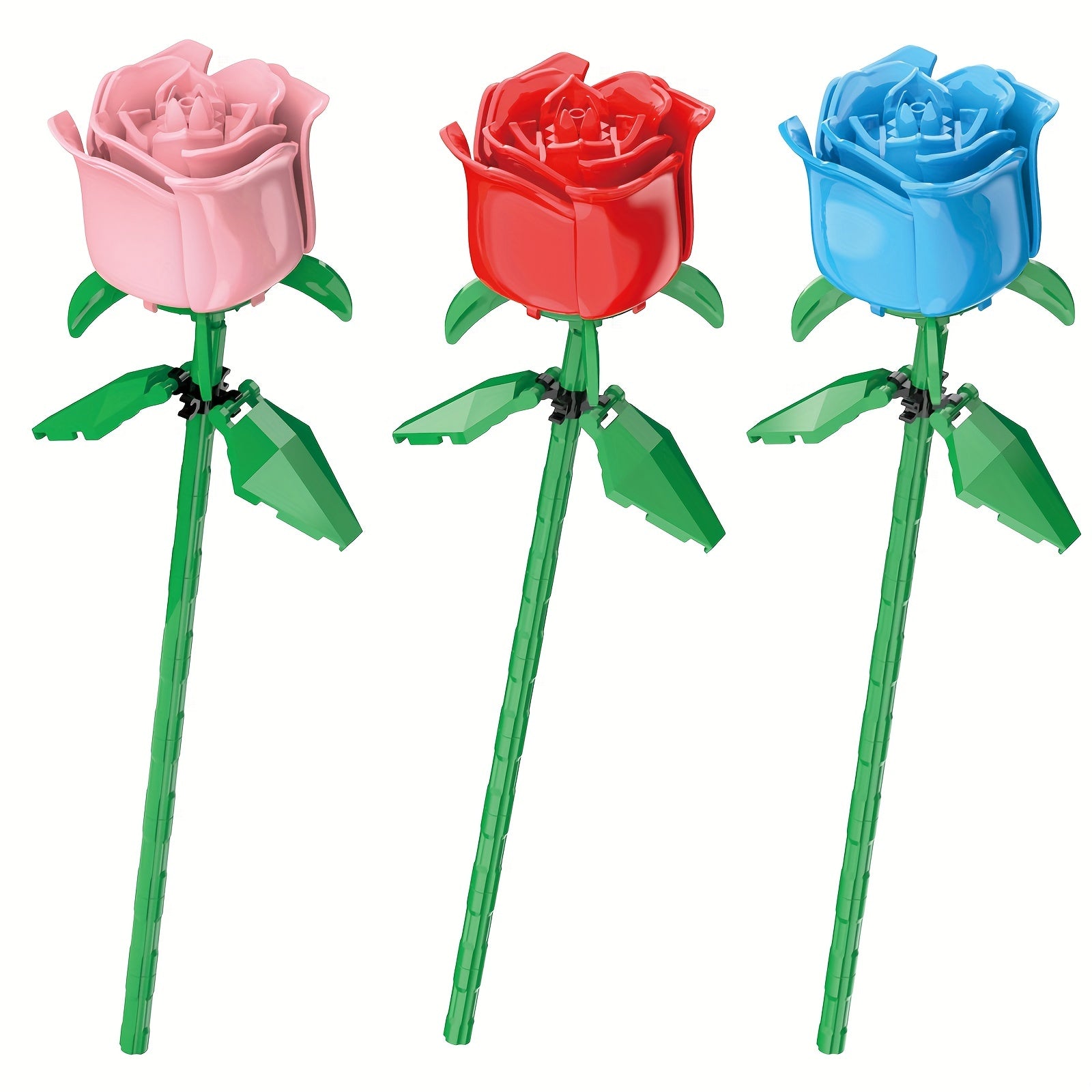 3pcs Roses Building Blocks Colorful Flower Toys Decoration