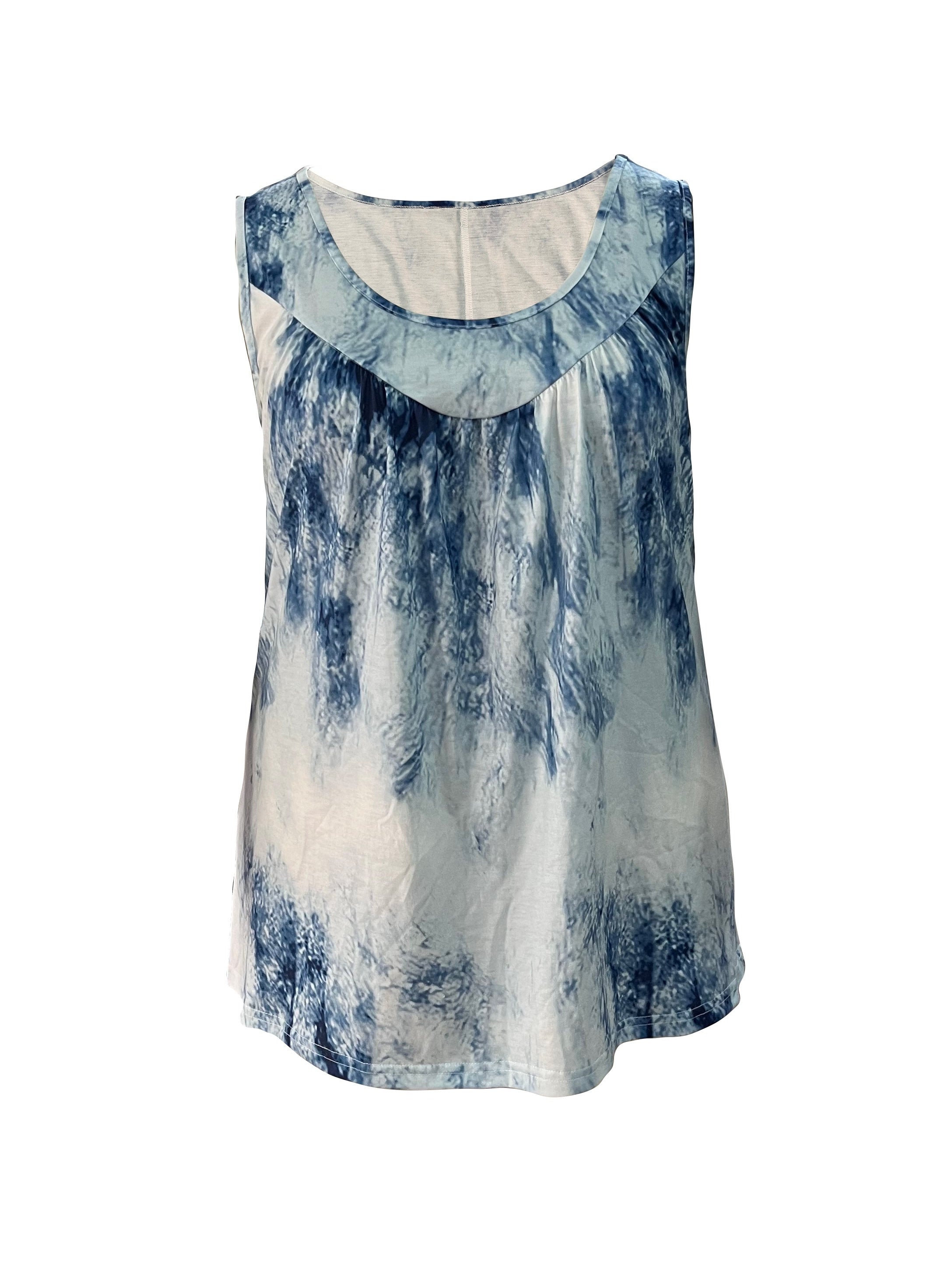 Tie Dye Round Neck Stretch Tank Top
