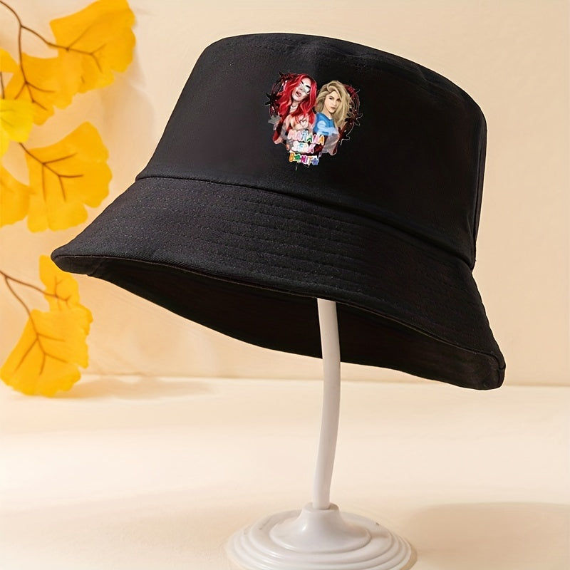 Y2K Cartoon Girl Print Bucket Hat Lightweight Sun Shade Fisherman for Women