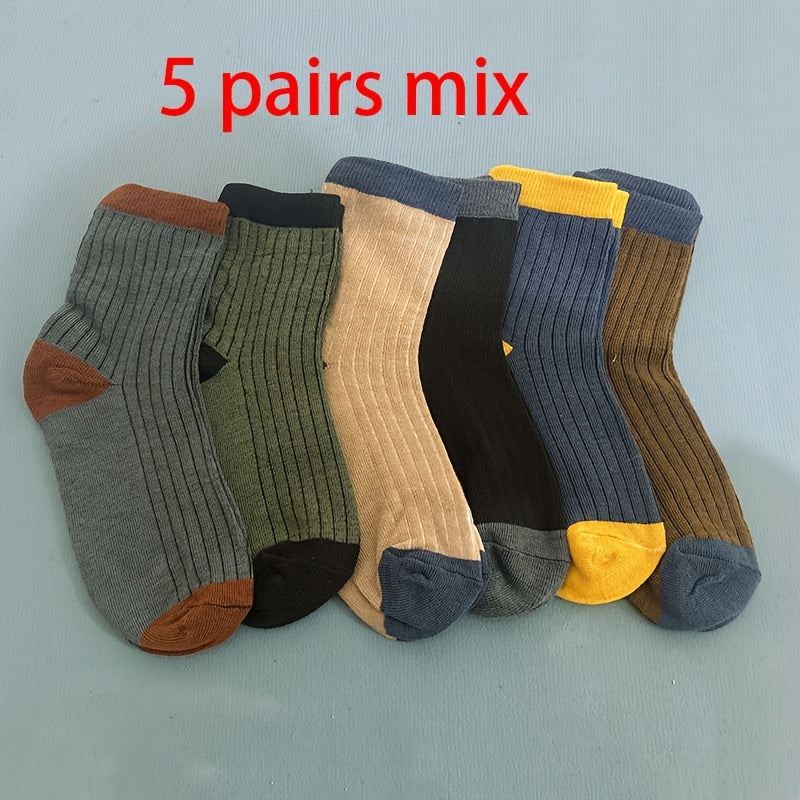 Men's Retro Block Crew Socks Breathable Comfy Casual Unisex Socks