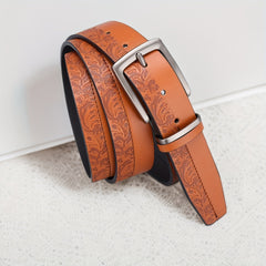 Men's Retro Flowers Pattern Buckle Belt Decorative Accessories