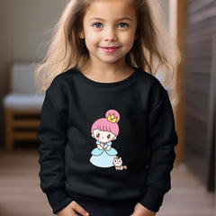 Cartoon Princess Graphic Crew Neck Long Sleeve Sweatshirt Kids Clothes