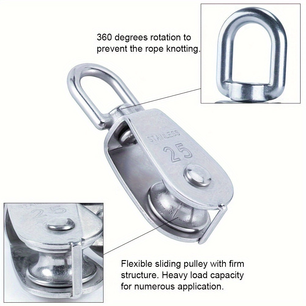 2pcs Stainless Steel Single Pulley Block 360 Swivel Crane Pulley Block