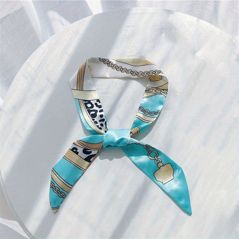Chain Tassel Print Twilly Scarf Long Ribbon Neckerchief