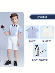 Boys Striped Shirt & Overalls Set with Bow Tie