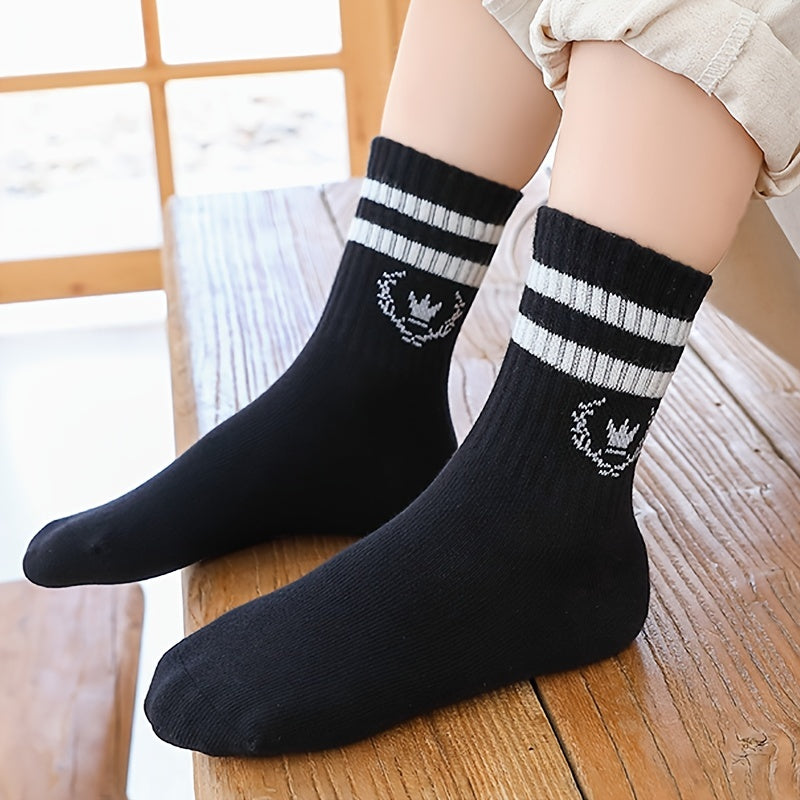 5 Pairs Boys Kids Breathable Crew Socks Spring Autumn