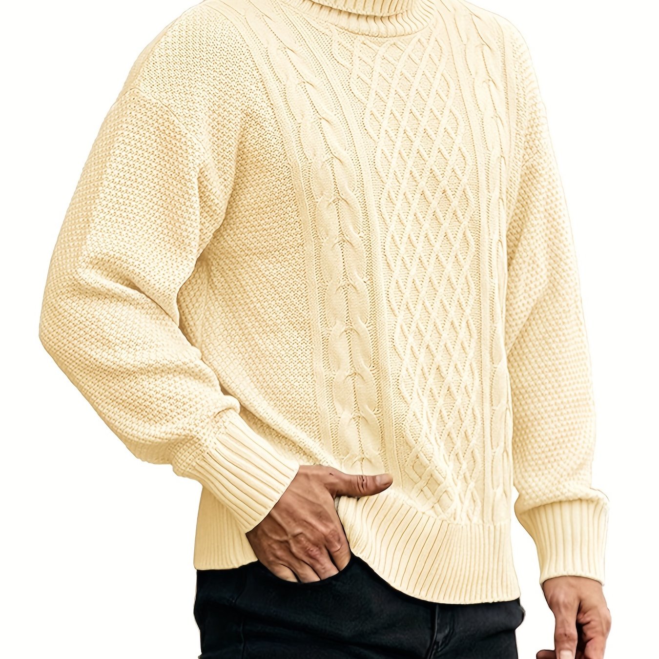 Men's Cable Knit Turtleneck Sweater - Warm & Stylish Pullover