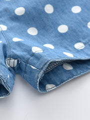 Girls Polka Dot Print Shorts with Lace Bow - Summer