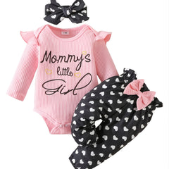 Baby Girls Heart Pattern Bodysuit Romper Outfit Set