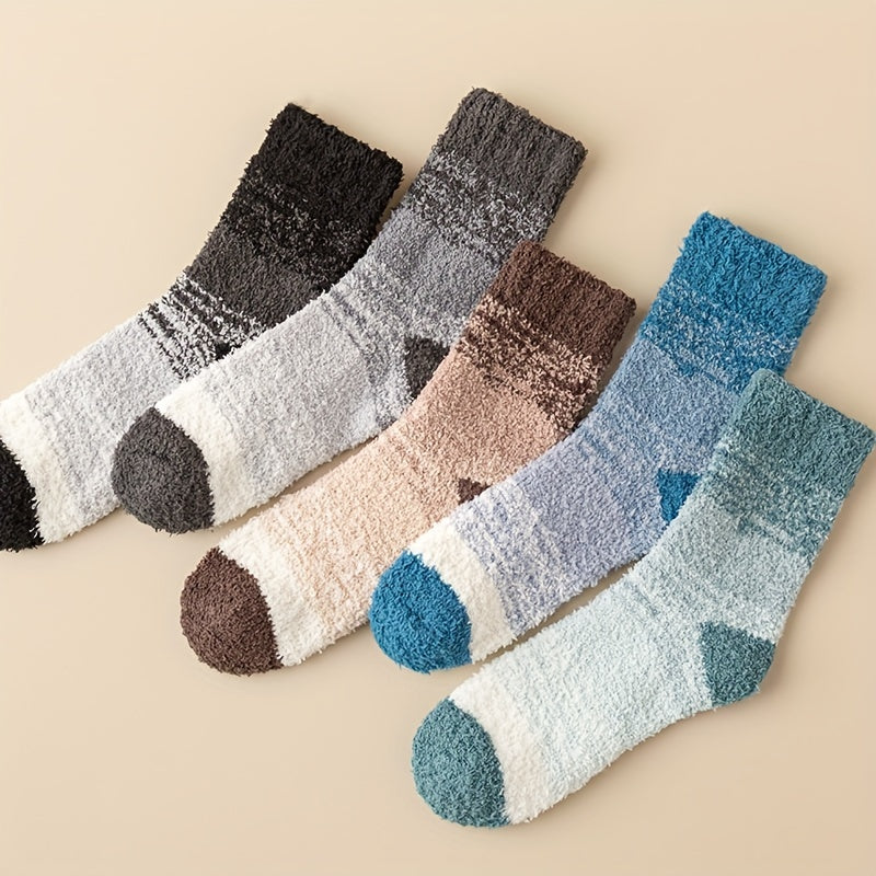 5 Pairs Ombre Crew Socks Warm Fuzzy Women's Stockings