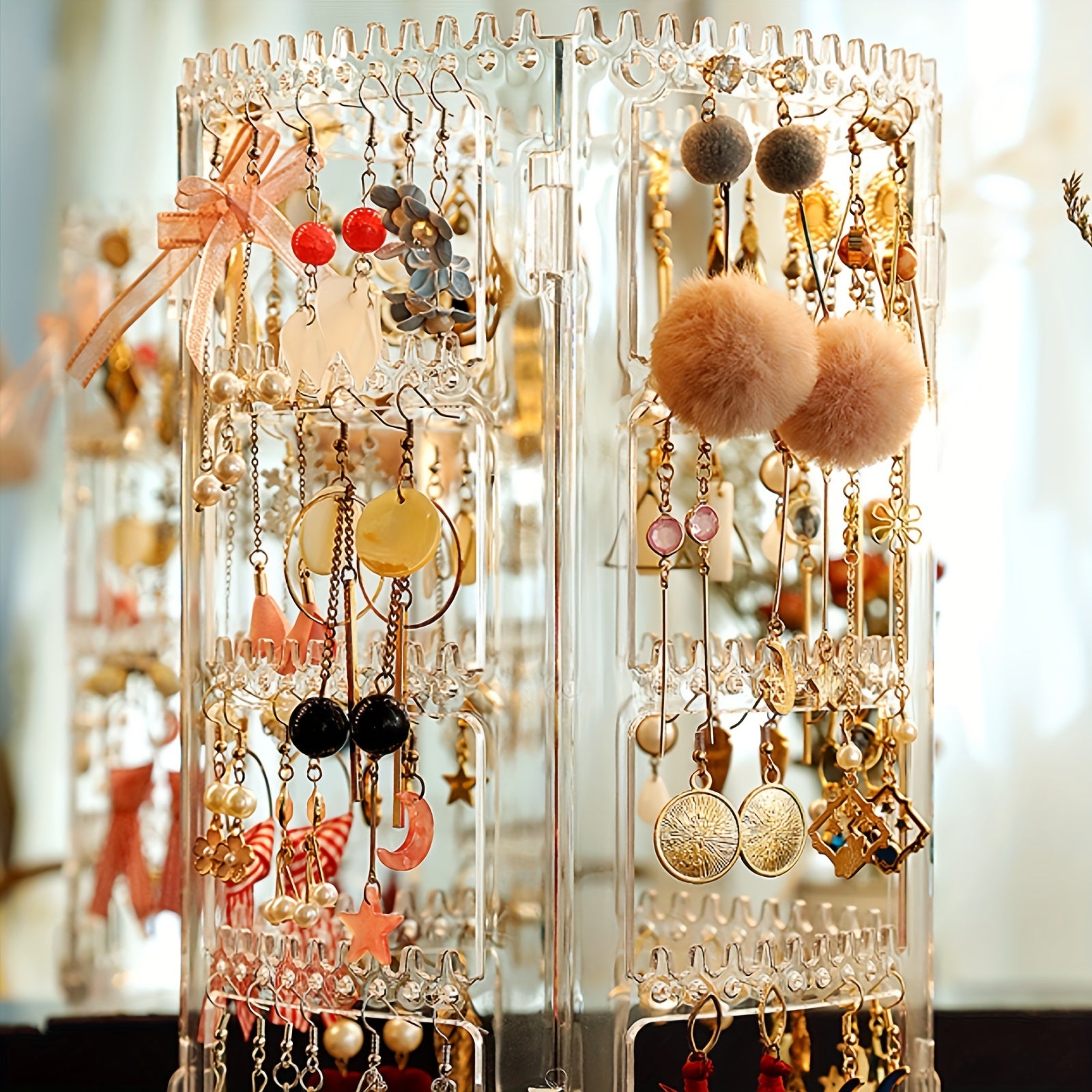 360 Degree Rotating Jewelry Organizer Earring Holder Clear Jewelry Display Rack