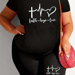 Women's Plus Size Art Letter Print Crop Top & Shorts Set