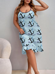 Anchor Print Ruffle Trim Cami Sleep Dress