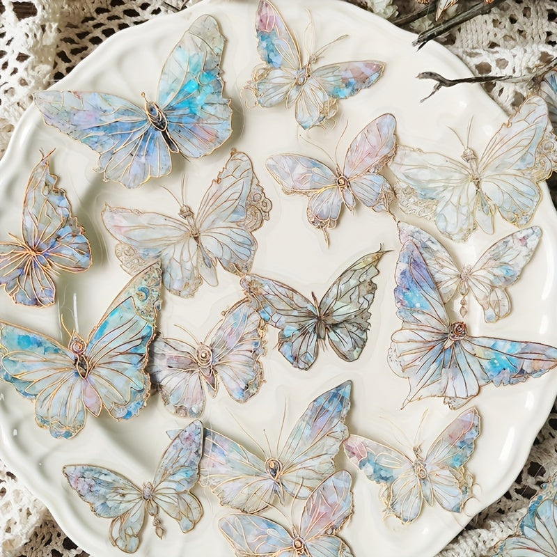 20pcs Ice Crystal Laser Butterfly Stickers for DIY Handbook Mat
