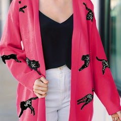 Leopard Print Open Front Knit Cardigan
