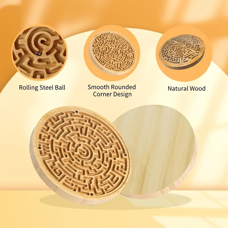 Wooden Maze Puzzle Board Double Sided - Brain Teaser Game