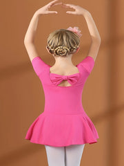 Girls Short Sleeve V Neck Ballet Leotard
