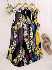 3 PC Plus Size Retro Loungewear Dress Set Leopard & Paisley Print