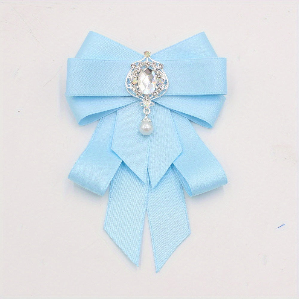 Crystal Decor Ribbon Bow Tie Faux Pearl Pendant Pre tied Bowknot