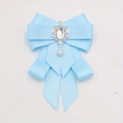 Crystal Decor Ribbon Bow Tie Faux Pearl Pendant Pre tied Bowknot