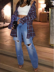 Distressed Denim Pants High Rise Loose Boyfriend Jeans